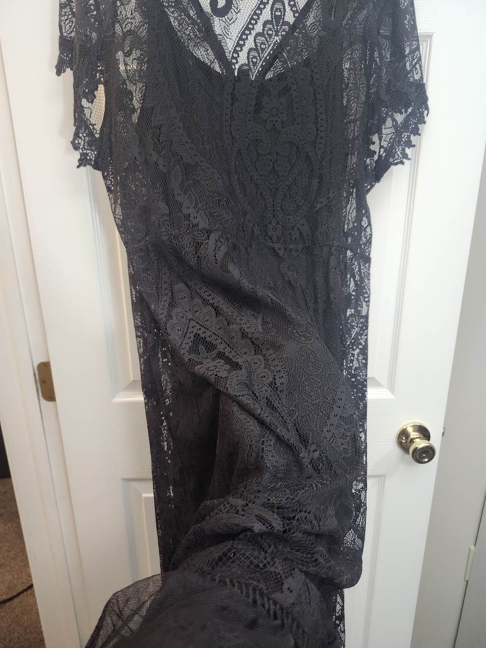 Torrid Black Lace Maxi Dress with Sheer Overlay, Torrid 3 = 3X, NWT - Picture 5 of 10